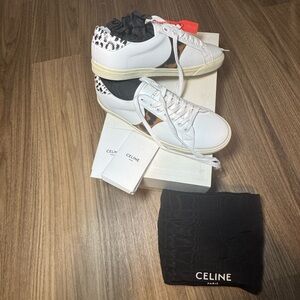 Celine White Sneakers with Animal Print Details